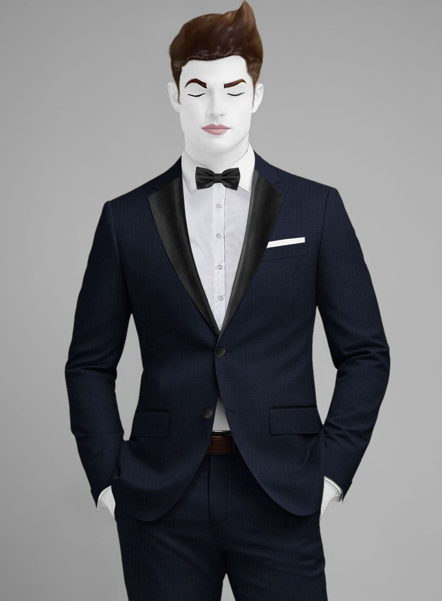 Napolean Navy Herringbone Wool Tuxedo Jacket - StudioSuits