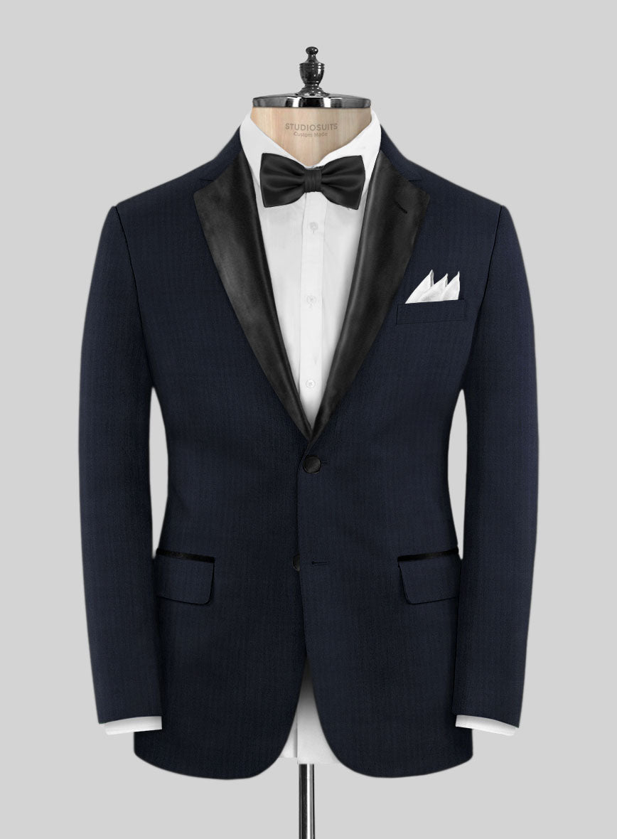 Napolean Navy Herringbone Wool Tuxedo Jacket - StudioSuits