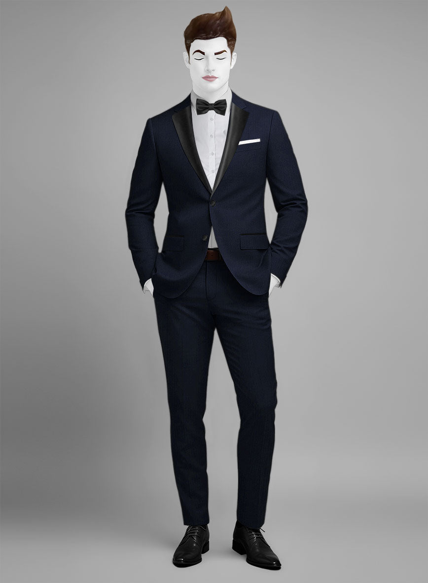 Napolean Navy Herringbone Wool Tuxedo Suit - StudioSuits