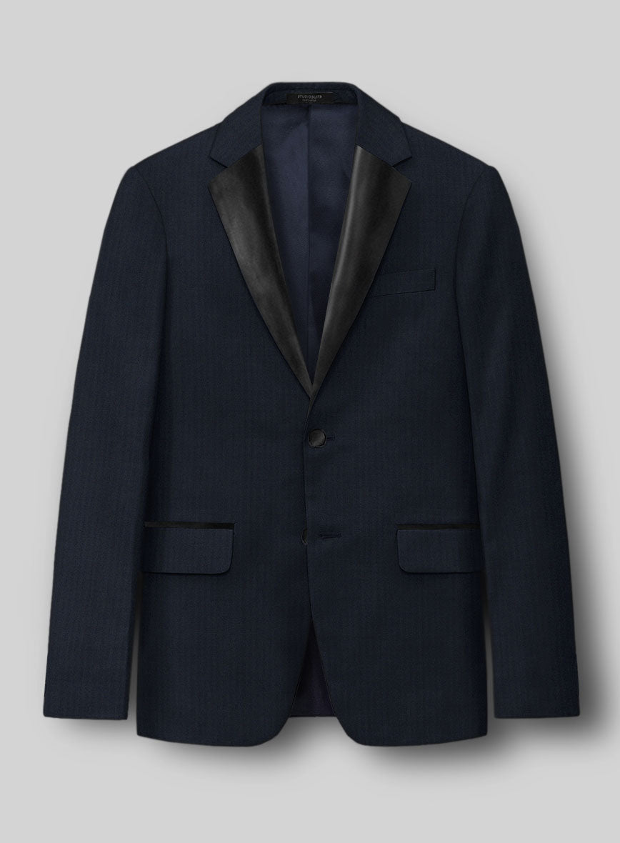 Napolean Navy Herringbone Wool Tuxedo Suit - StudioSuits