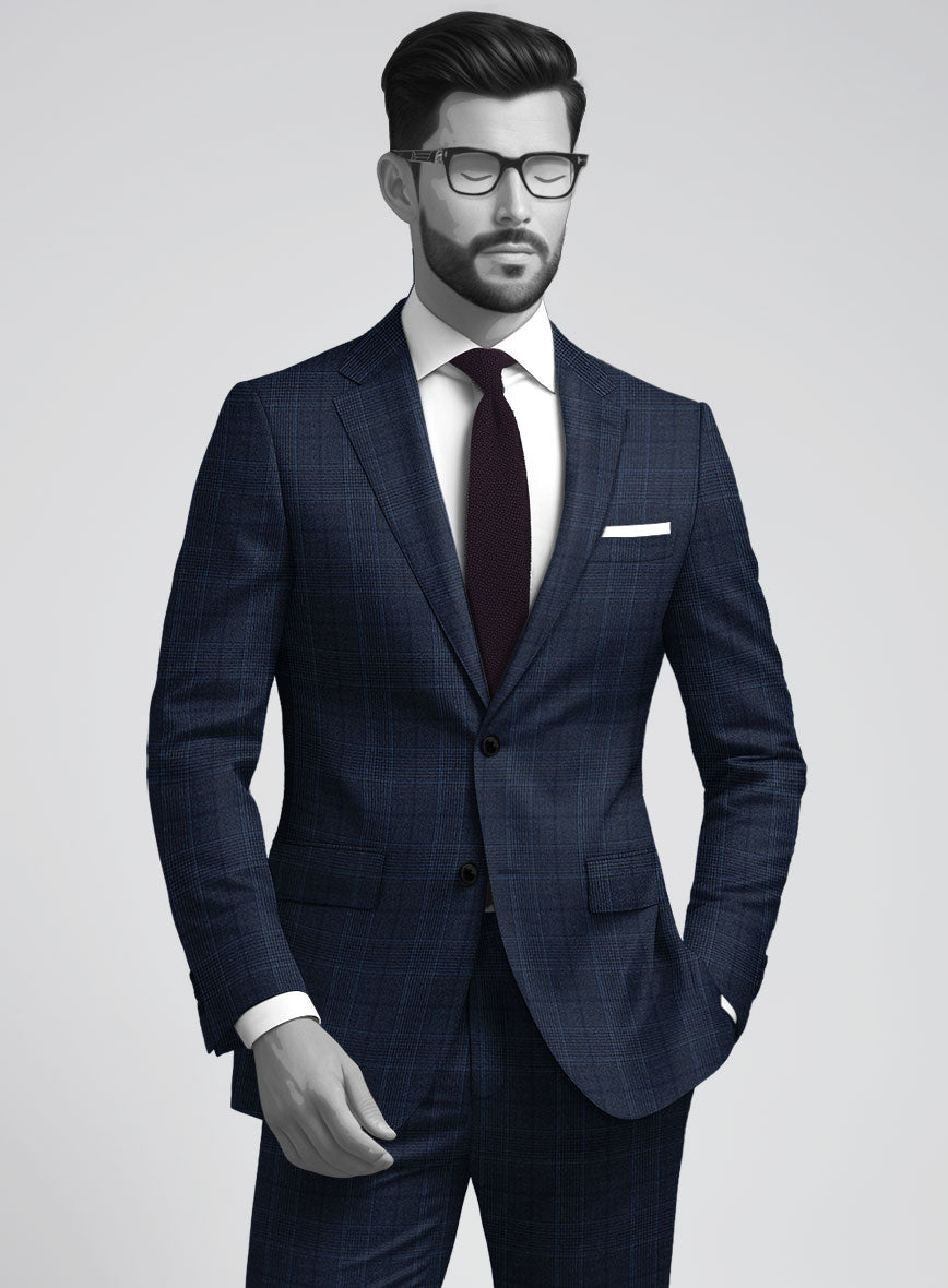 Napolean Porter Prince Of Wales Blue Wool Suit - StudioSuits