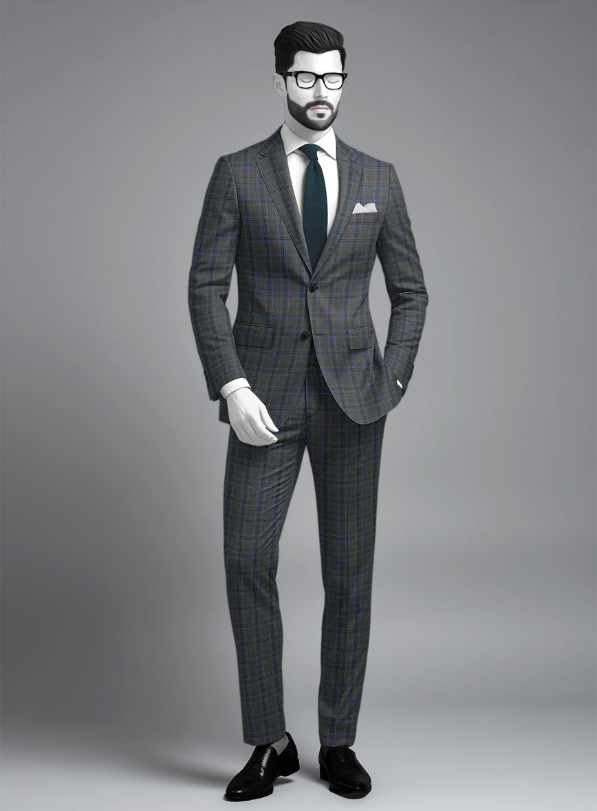 Napolean Sarcho Gray Blue Wool Suit - StudioSuits