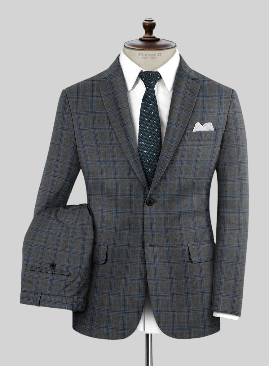 Napolean Sarcho Gray Blue Wool Suit - StudioSuits