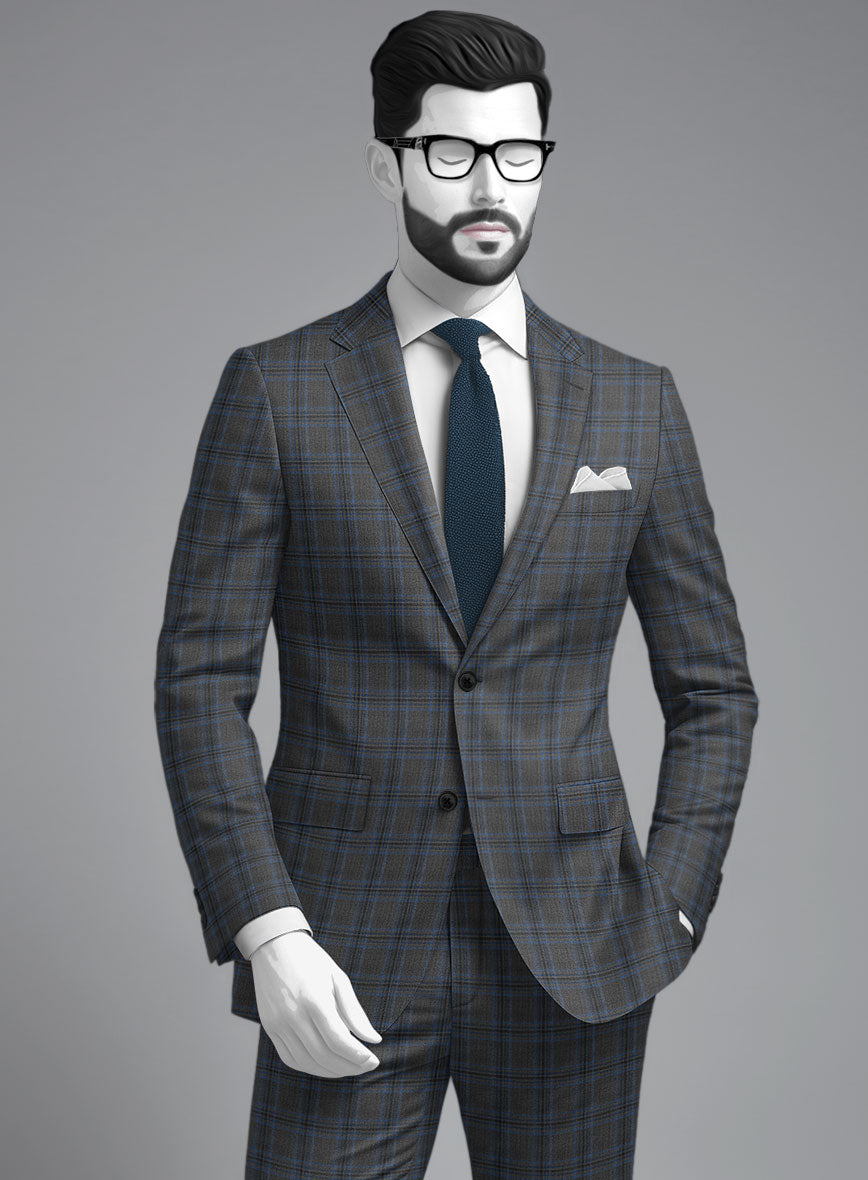 Napolean Sarcho Gray Blue Wool Suit - StudioSuits