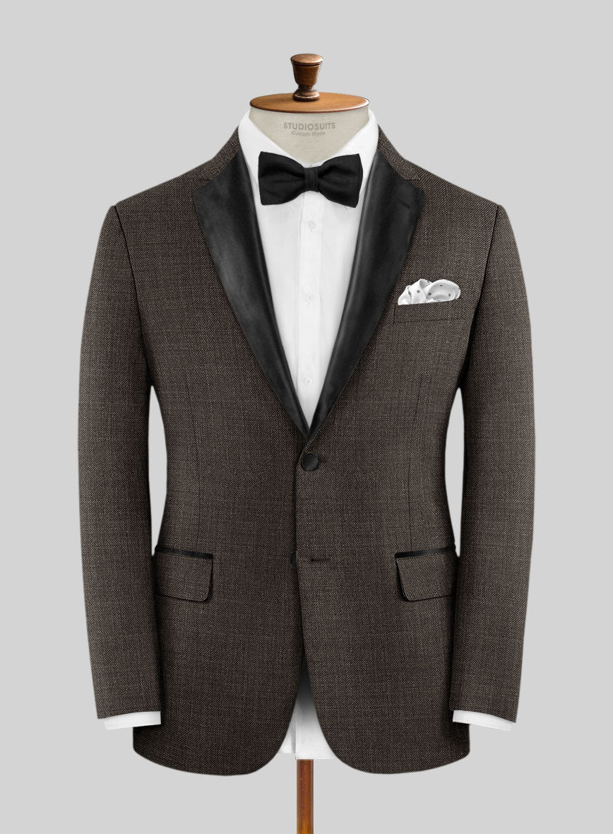 Napolean Sharkskin Brown Wool Tuxedo Jacket - StudioSuits