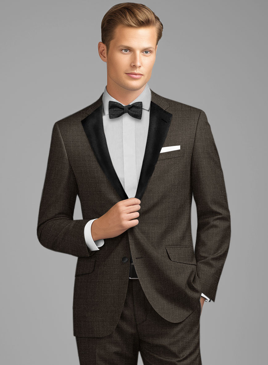 Napolean Sharkskin Brown Wool Tuxedo Jacket - StudioSuits