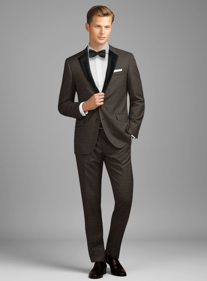 Napolean Sharkskin Brown Wool Tuxedo Suit - StudioSuits