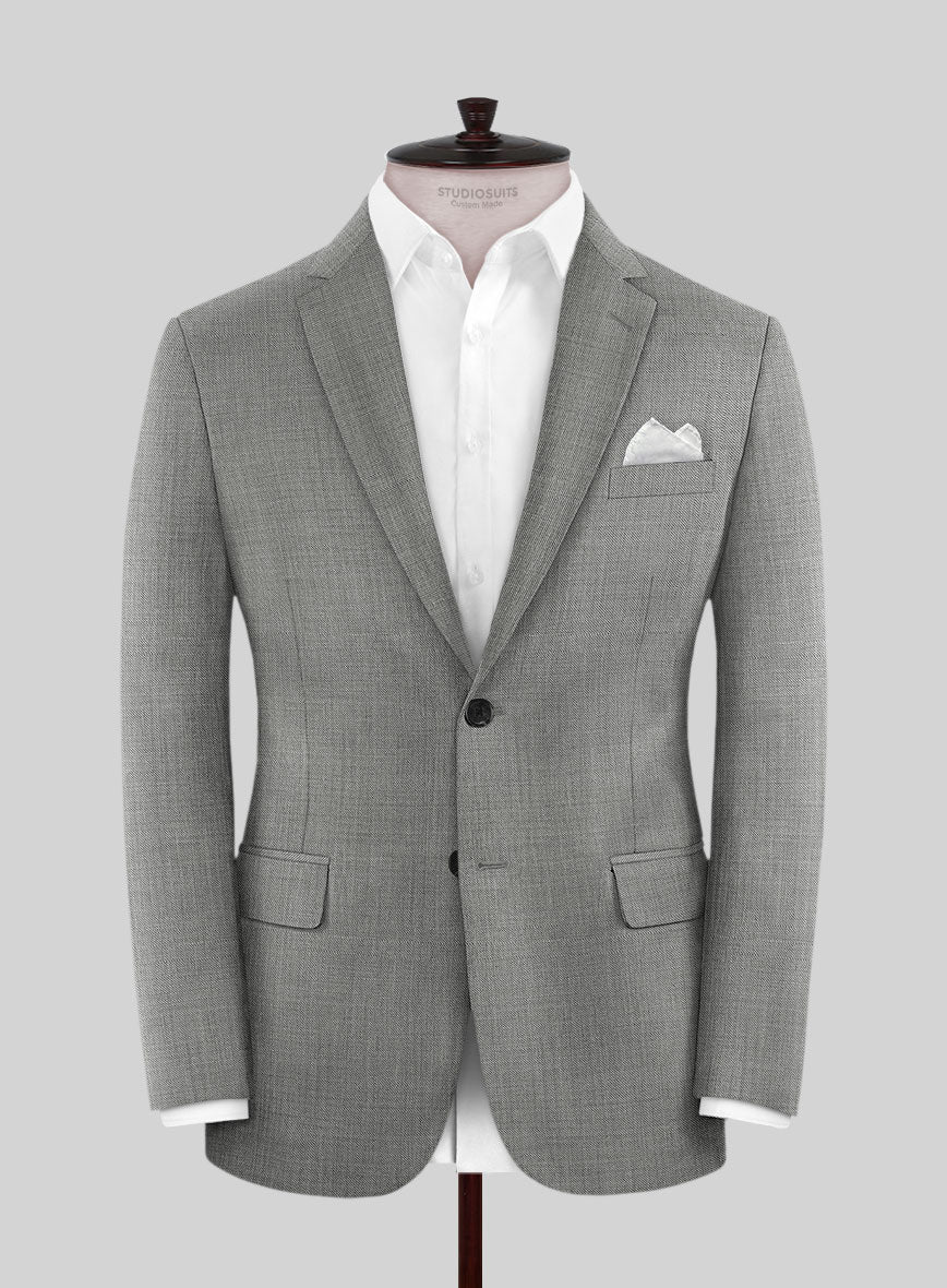 Napolean Sharkskin Light Gray Wool Jacket - StudioSuits