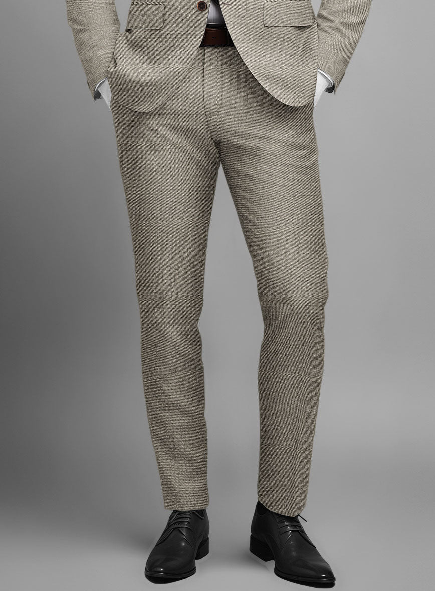 Napolean Sharkskin Light Brown Wool Pants - StudioSuits