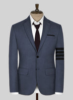 Napolean Slate Blue Wool Black Bar Jacket - StudioSuits