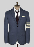 Napolean Slate Blue Wool Ivory Bar Jacket - StudioSuits