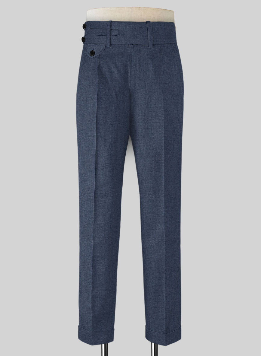 Napolean Slate Blue Double Gurkha Wool Trousers - StudioSuits