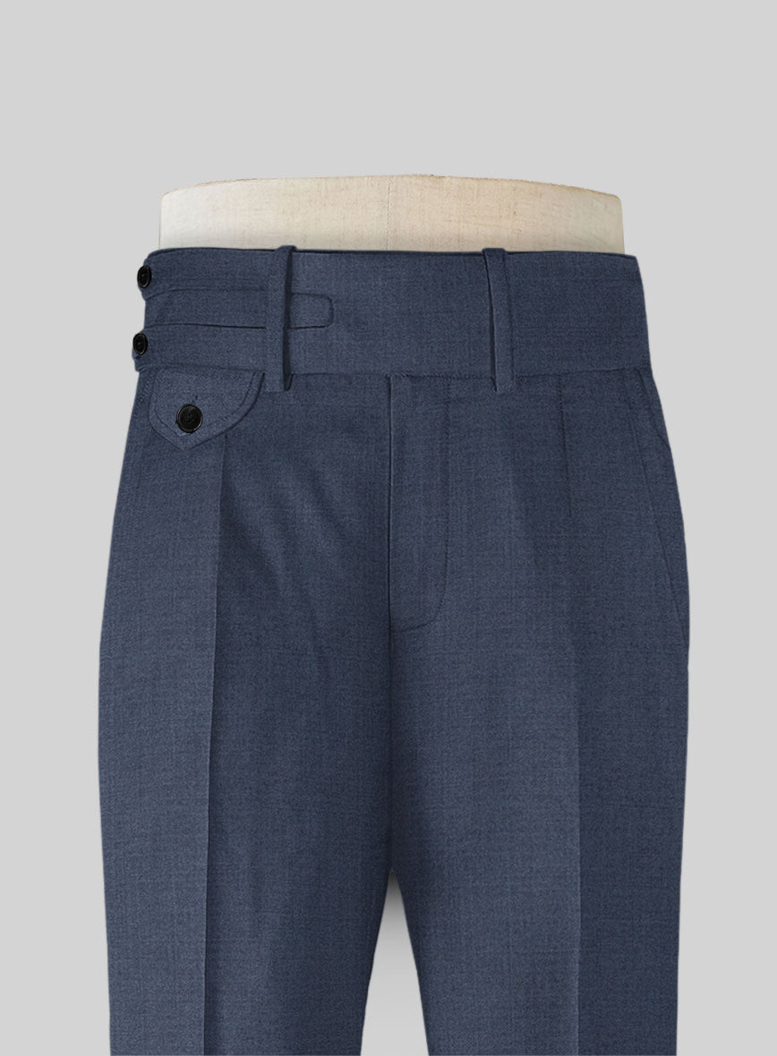 Napolean Slate Blue Double Gurkha Wool Trousers - StudioSuits