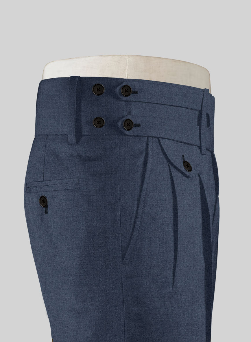 Napolean Slate Blue Double Gurkha Wool Trousers - StudioSuits