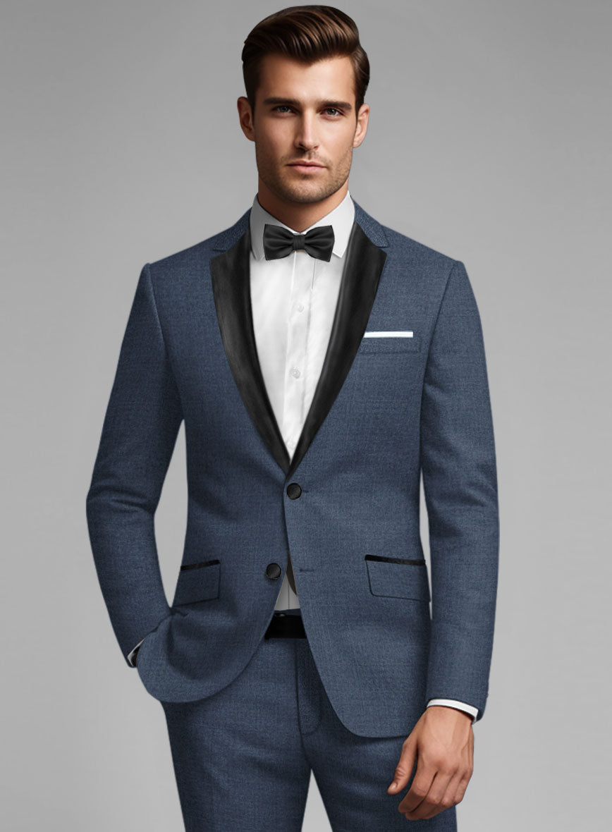 Napolean Slate Blue Wool Tuxedo Jacket - StudioSuits