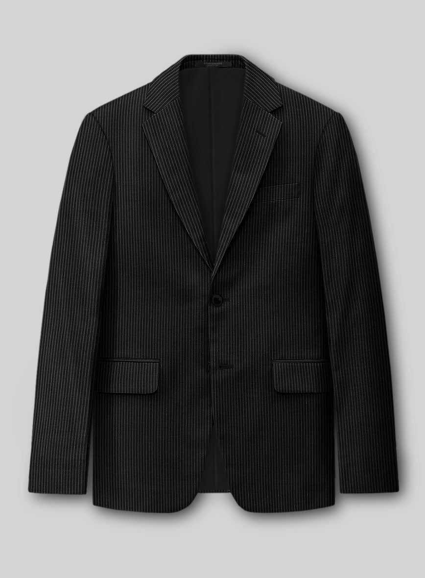 Napolean Slim Stripe Black Wool Jacket - StudioSuits