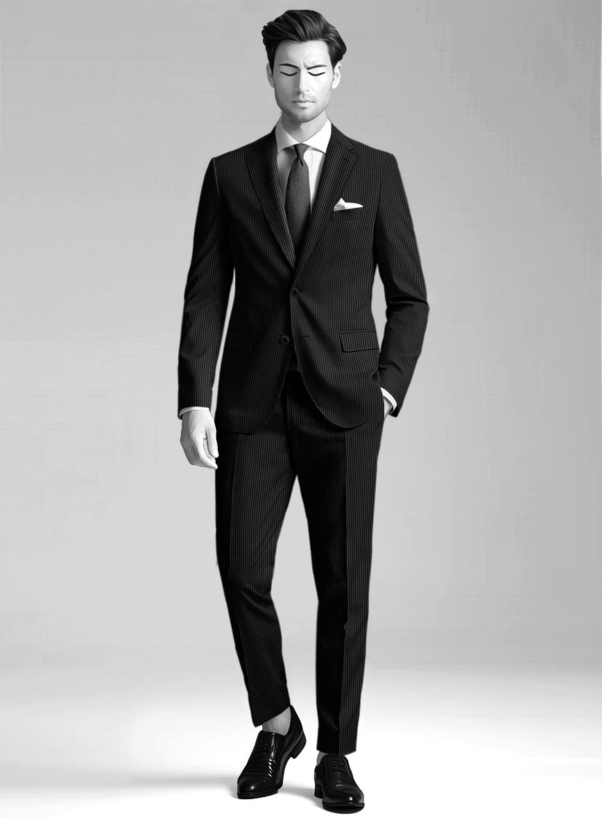 Napolean Slim Stripe Black Wool Suit - StudioSuits