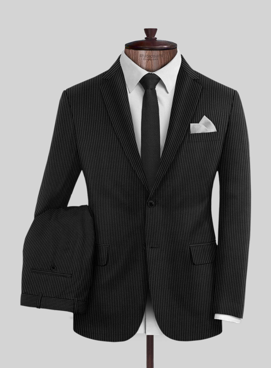 Napolean Slim Stripe Black Wool Suit - StudioSuits