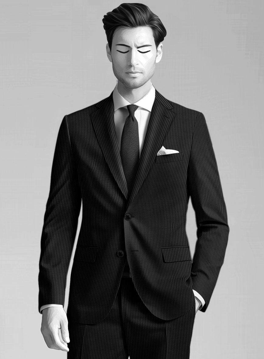 Napolean Slim Stripe Black Wool Suit - StudioSuits