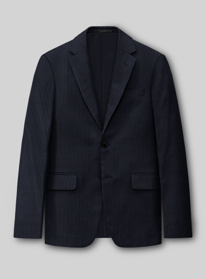 Napolean Slim Stripe Blue Wool Jacket - StudioSuits