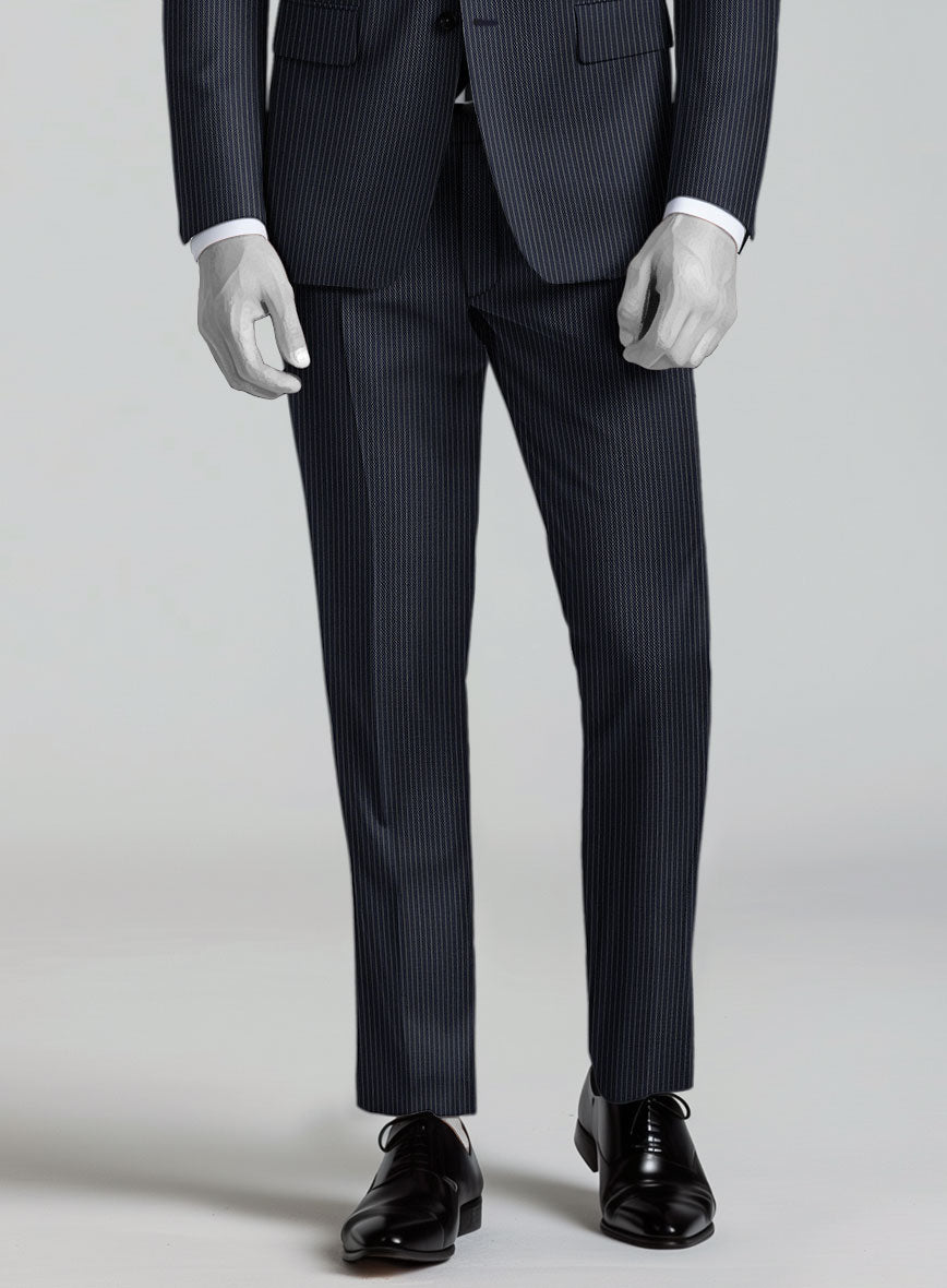 Napolean Slim Stripe Blue Wool Pants - StudioSuits