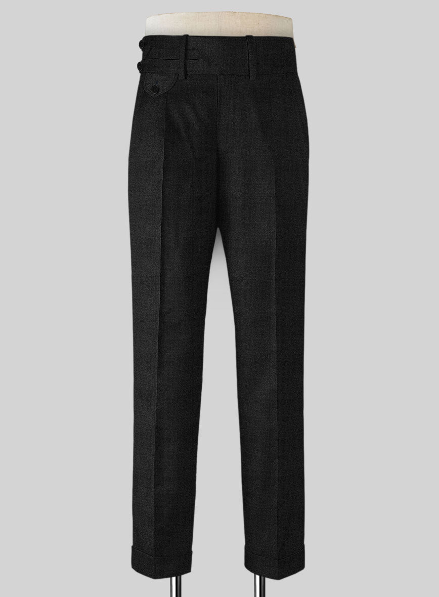 Napolean Stone Black Double Gurkha Wool Trousers - StudioSuits