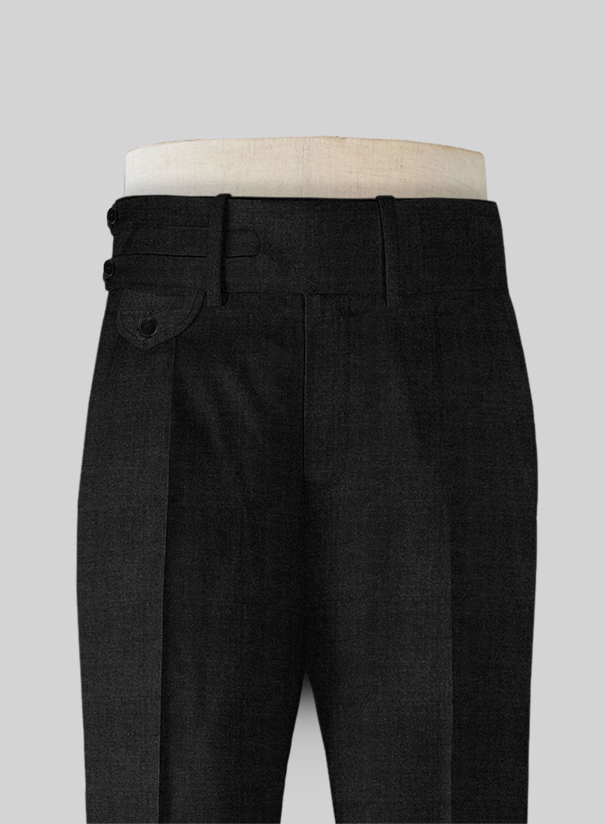 Napolean Stone Black Double Gurkha Wool Trousers - StudioSuits