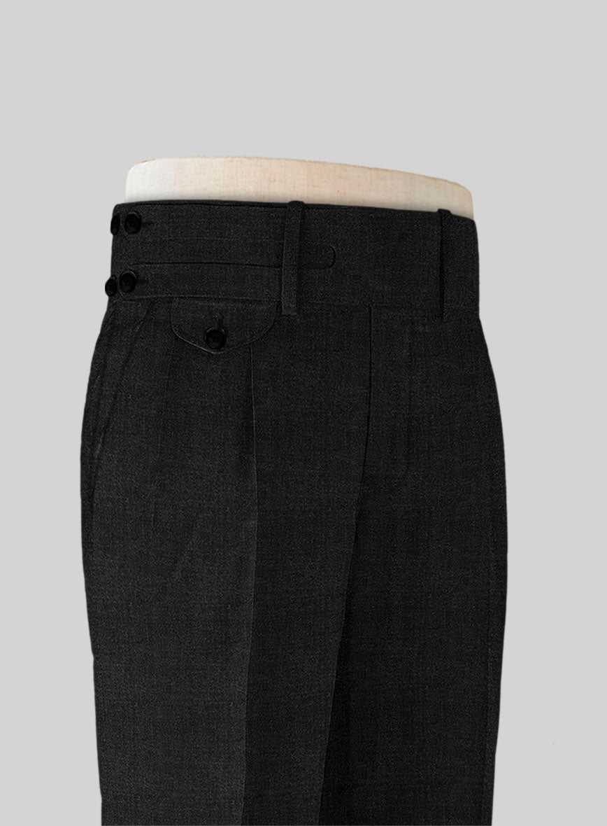 Napolean Stone Black Double Gurkha Wool Trousers - StudioSuits