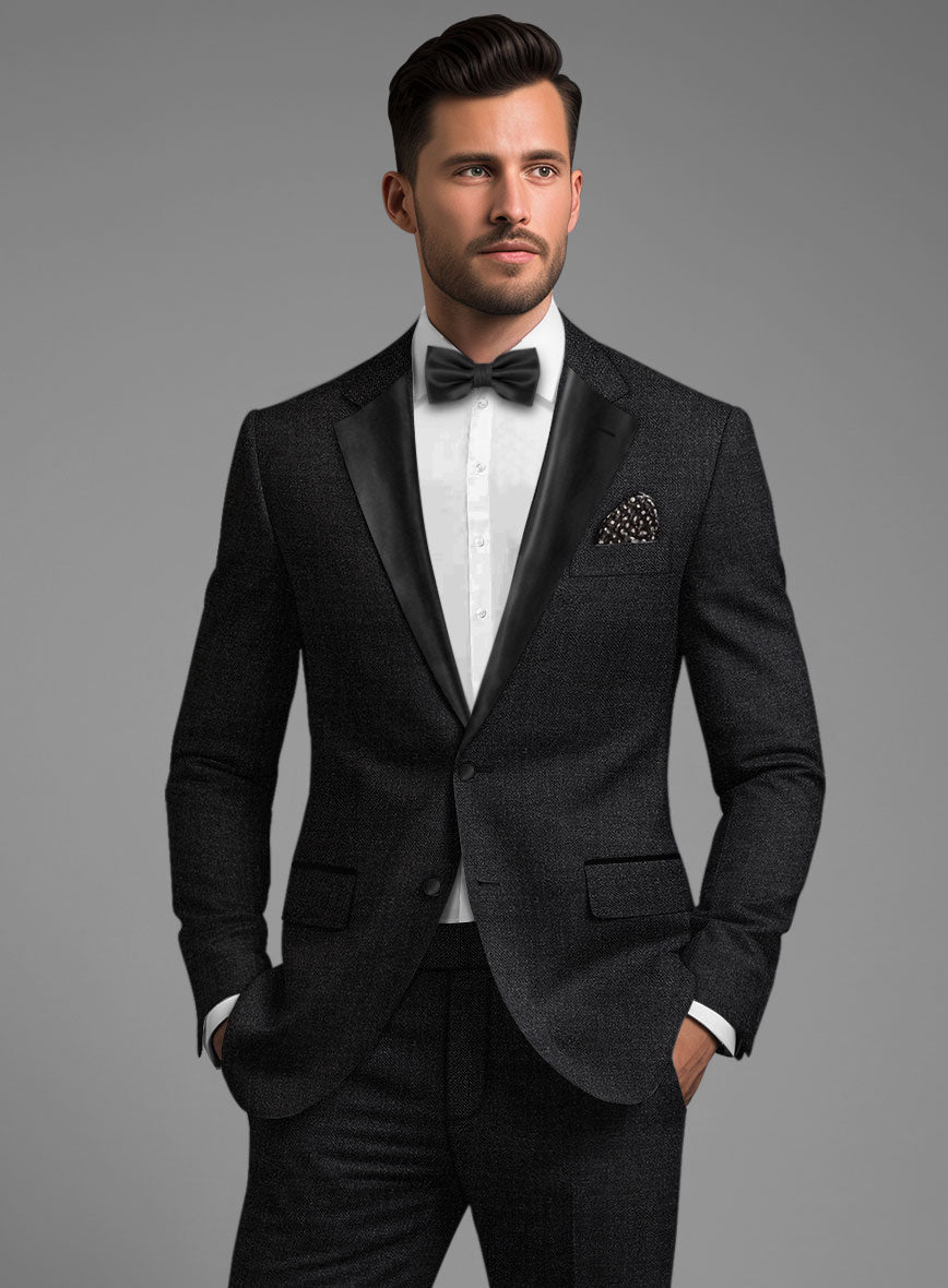 Napolean Stone Black Wool Tuxedo Jacket - StudioSuits