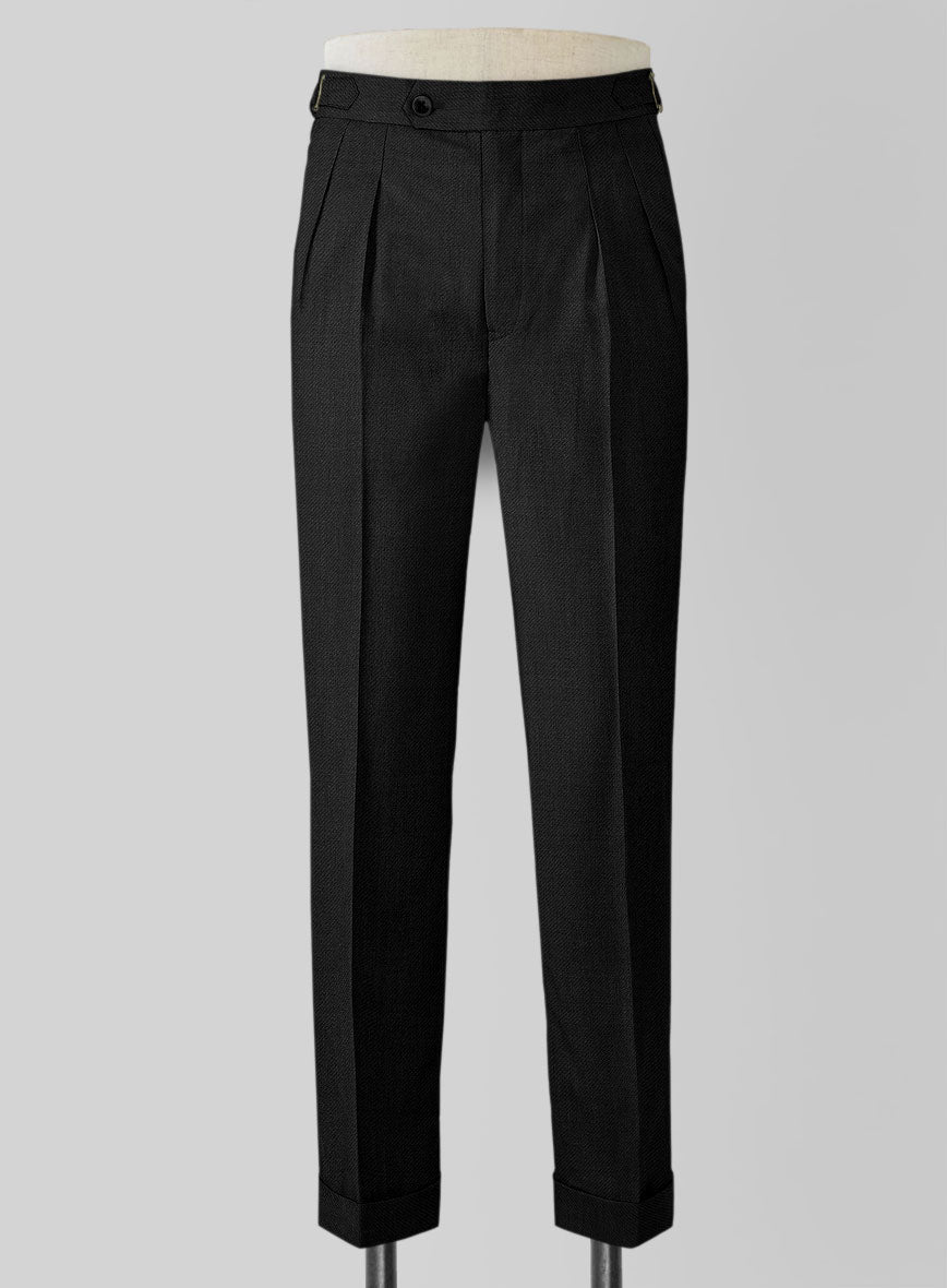 Napolean Stretch Black Highland Wool Trousers - StudioSuits