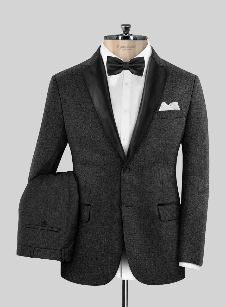 Napolean Stretch Charcoal Wool Tuxedo Suit - StudioSuits