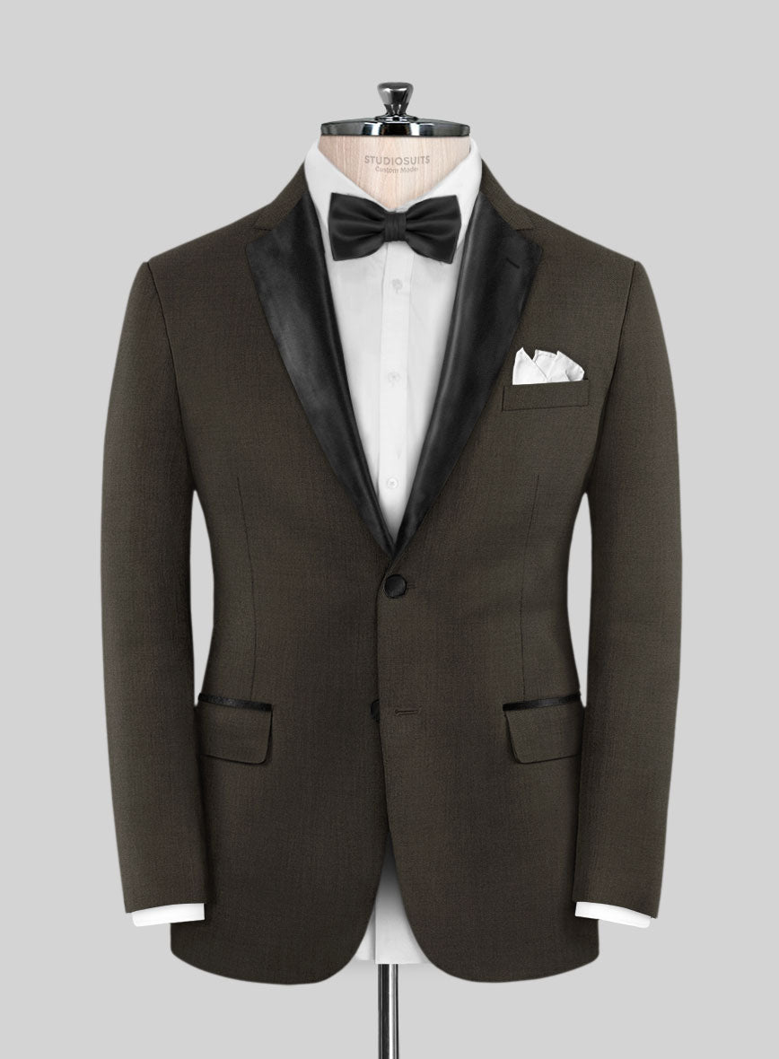 Napolean Stretch Dark Brown Wool Tuxedo Jacket - StudioSuits