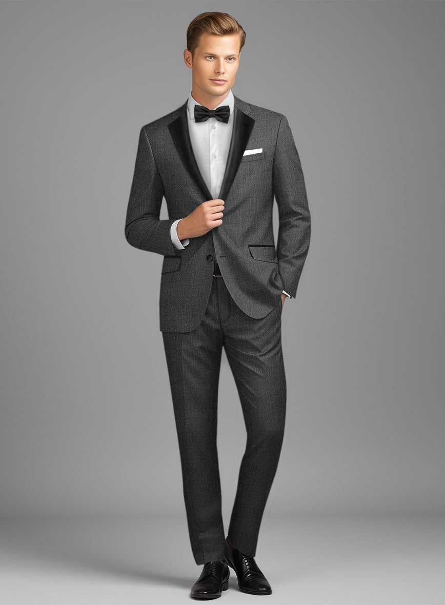 Napolean Stretch Dark Gray Wool Tuxedo Suit - StudioSuits