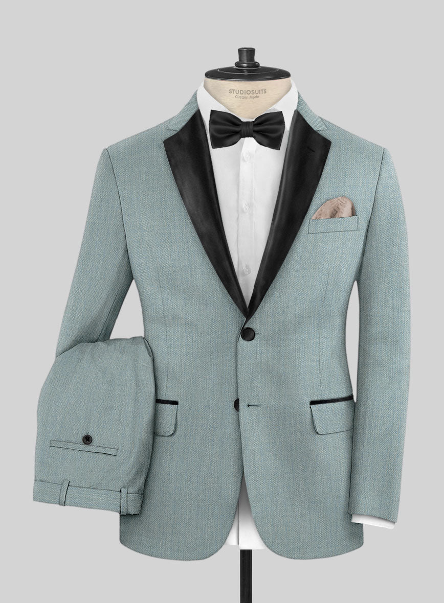 Napolean Stretch Gray Blue Wool Tuxedo Suit - StudioSuits