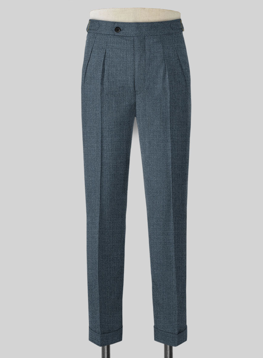 Napolean Stretch Pacific Blue Highland Wool Trousers - StudioSuits