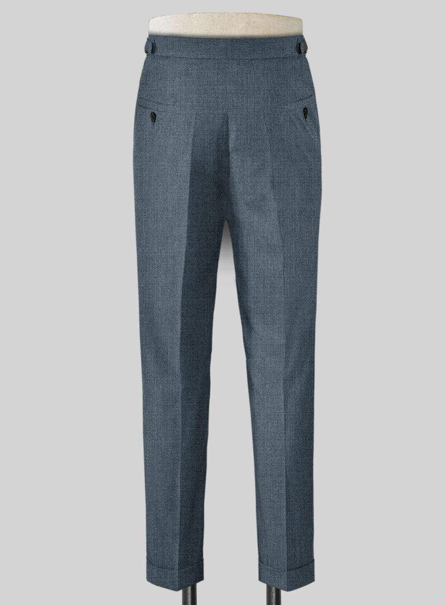 Napolean Stretch Pacific Blue Highland Wool Trousers - StudioSuits