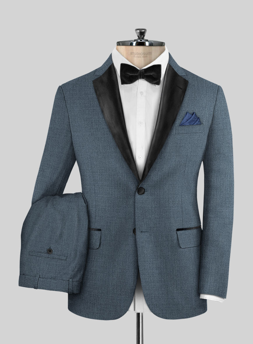 Napolean Stretch Pacific Blue Wool Tuxedo Suit - StudioSuits