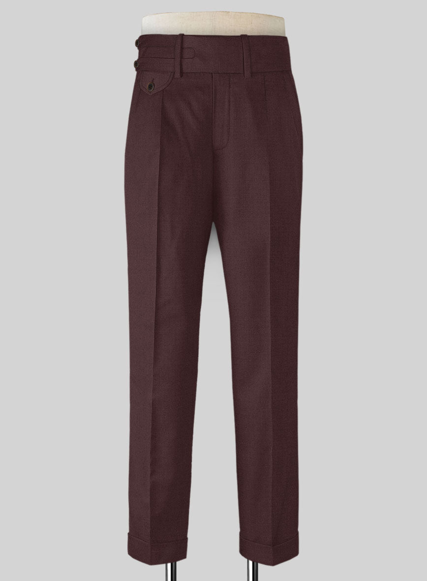 Napolean Wine Double Gurkha Wool Trousers - StudioSuits