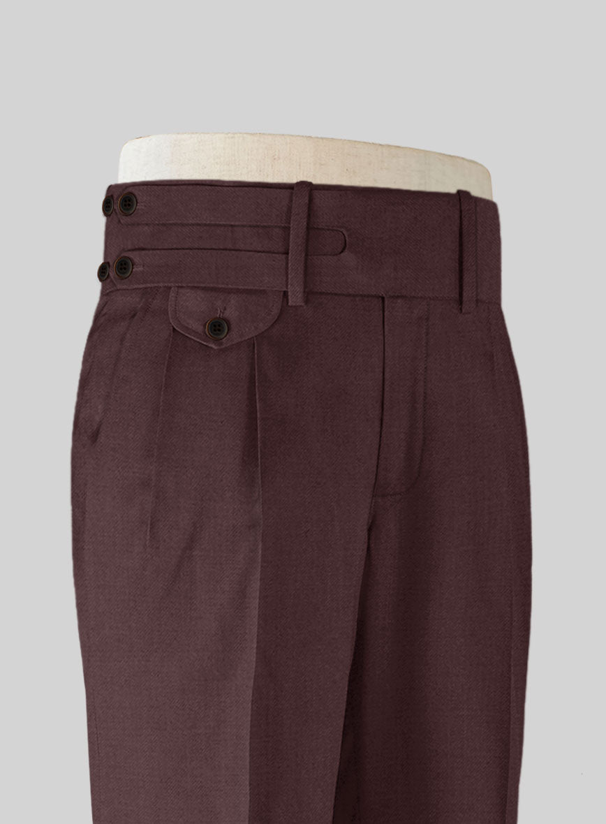 Napolean Wine Double Gurkha Wool Trousers - StudioSuits