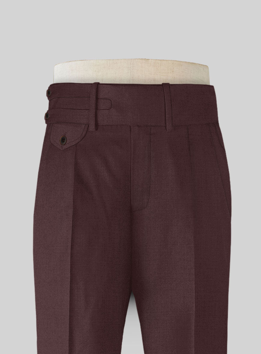 Napolean Wine Double Gurkha Wool Trousers - StudioSuits