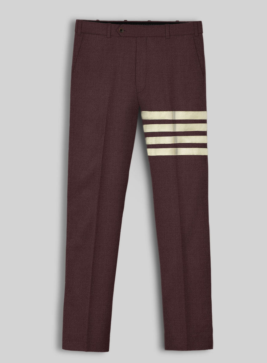 Napolean Wine Wool Ivory Bar Trouser - StudioSuits