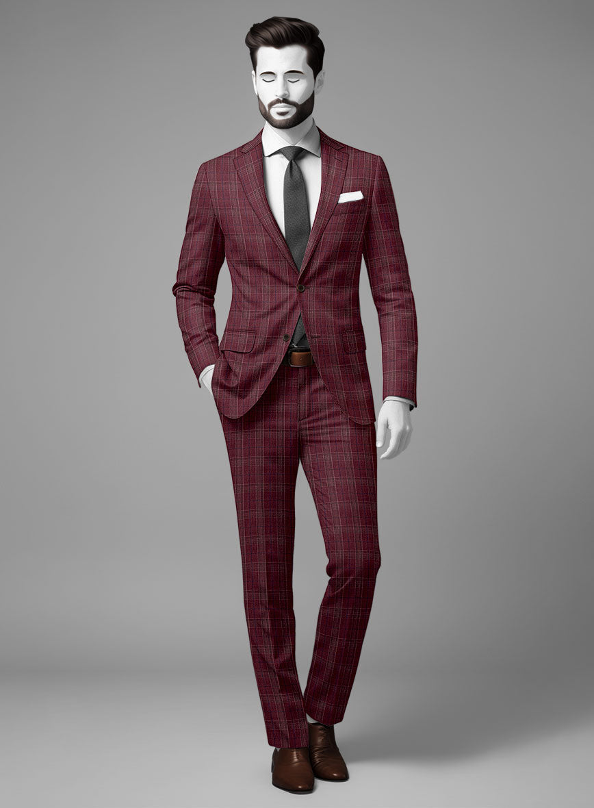 Napolean Xina Tartan Maroon Wool Suit