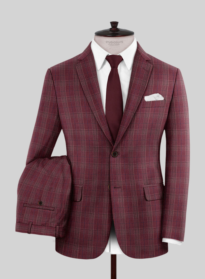 Napolean Xina Tartan Maroon Wool Suit