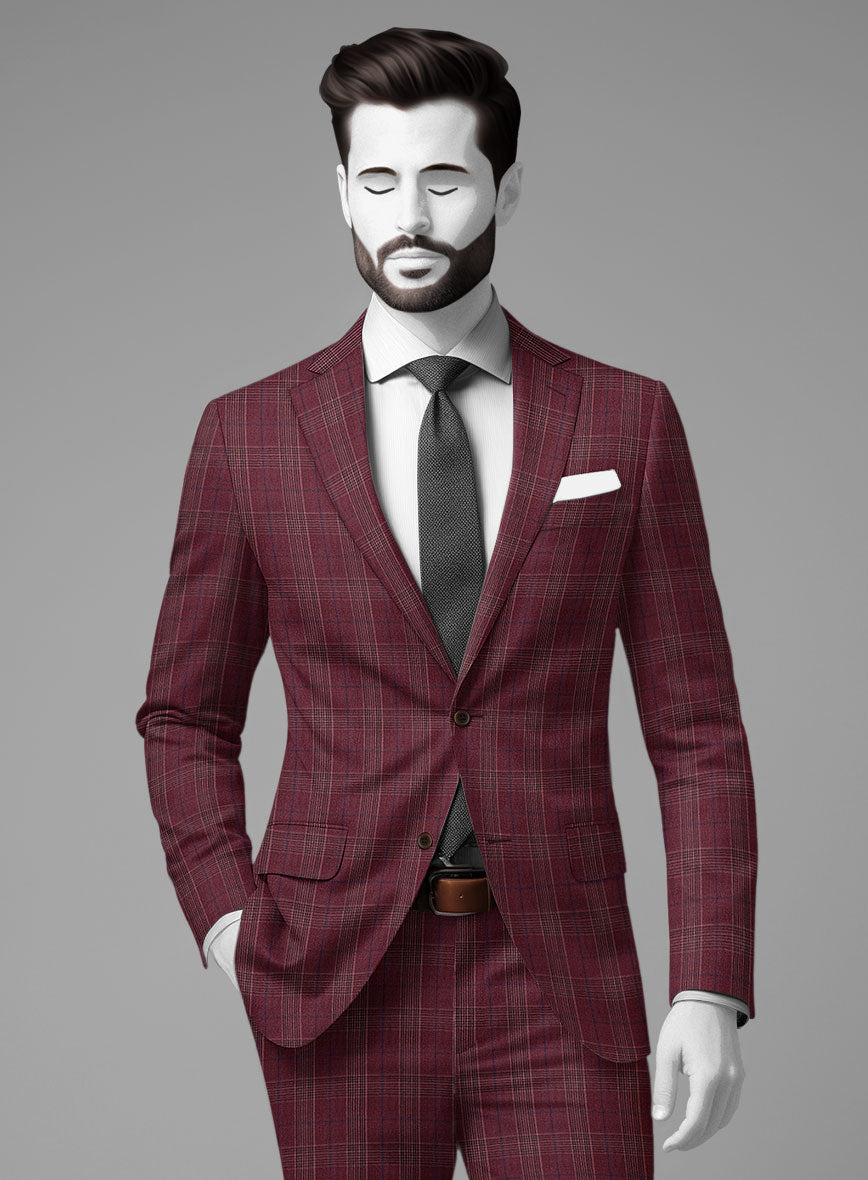 Napolean Xina Tartan Maroon Wool Suit