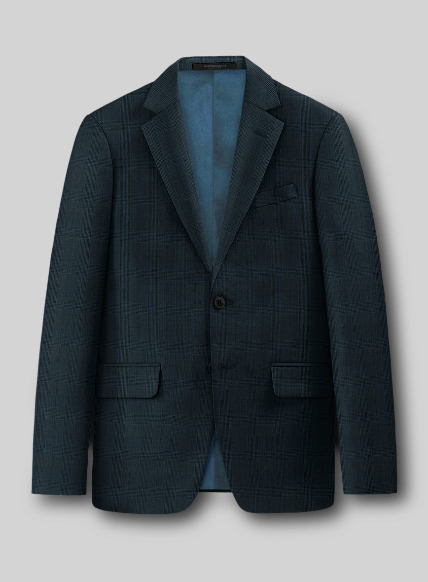 Napolean Xina Tartan Teal Blue Wool Jacket - StudioSuits