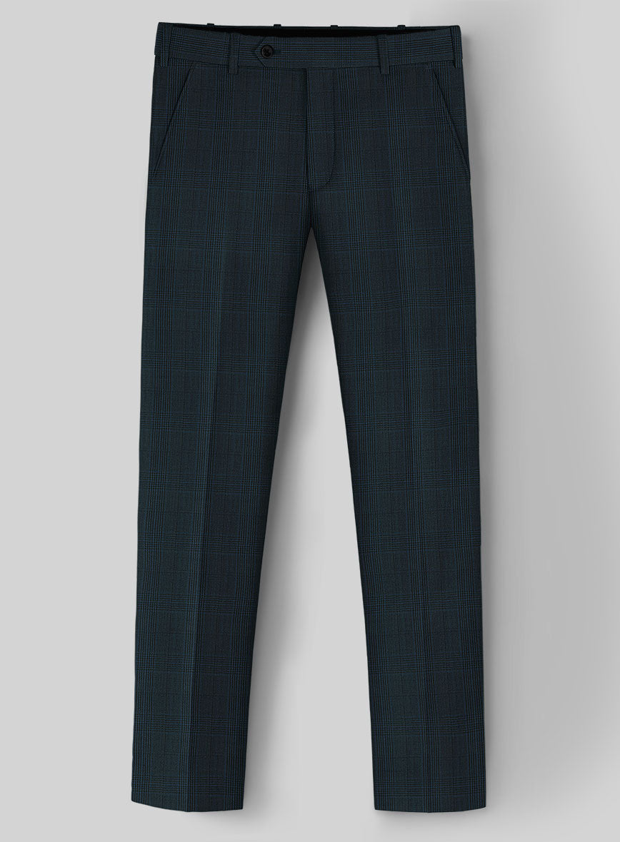 Napolean Xina Tartan Teal Blue Wool Pants - StudioSuits