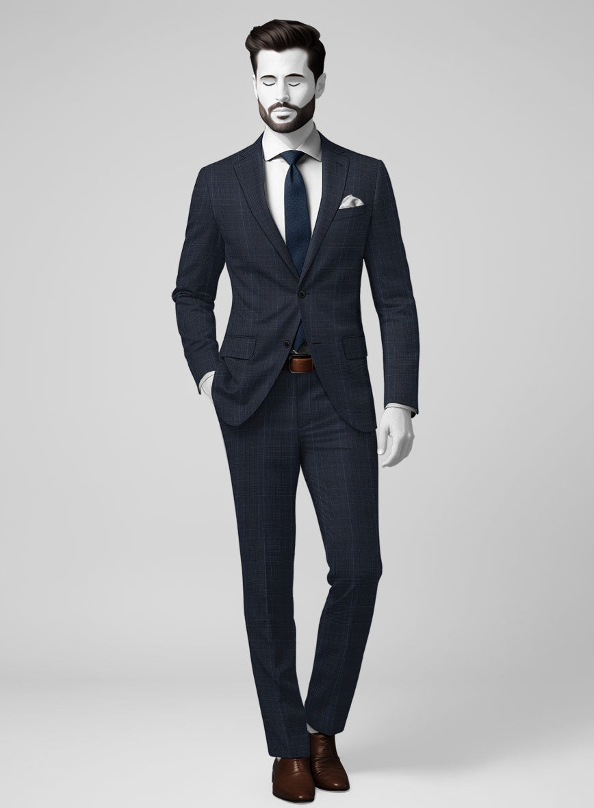 Napolean Canzo Glen Dark Blue Wool Suit - StudioSuits