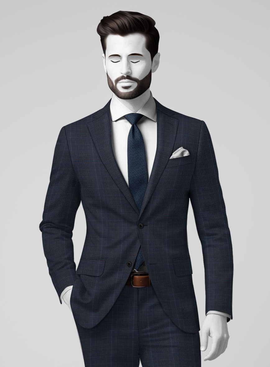 Napolean Canzo Glen Dark Blue Wool Suit - StudioSuits