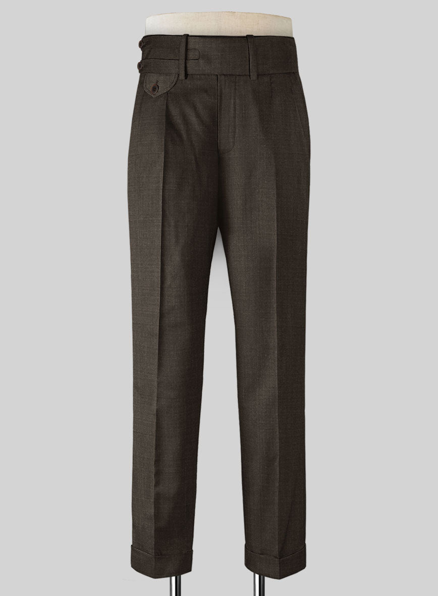 Napolean Sharkskin Brown Double Gurkha Wool Trousers - StudioSuits