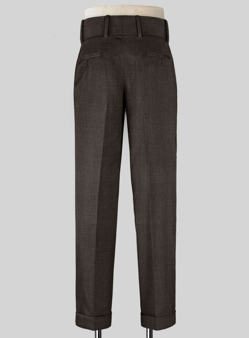 Napolean Sharkskin Brown Double Gurkha Wool Trousers - StudioSuits